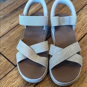 BOBS from Skechers Neutral Beige Crisscross Platform Slip In Sandals